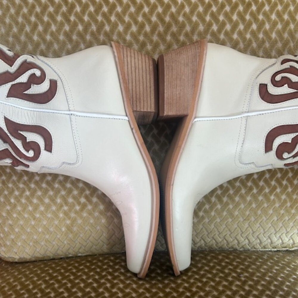Free People Mutma Colorado Springs Ivory Leather Brown Suede Cowboy Boots - Picture 8 of 16